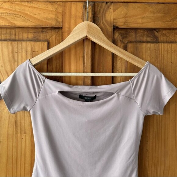NWT Forever 21 Off Shoulder Short Sleeve Bodysuit Double Lined Thong Mauve - L - Picture 5 of 12
